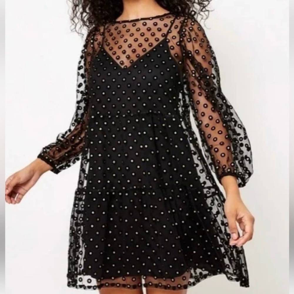 Loft Plus Black Metallic Gold Polka Dot Mini Dress 18 Cocktail Quiet Luxury